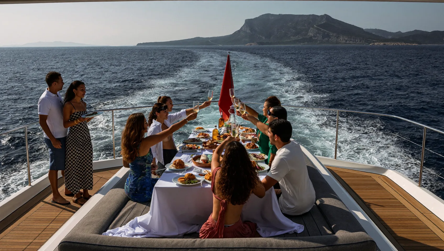 Pont du yacht et espace de détente